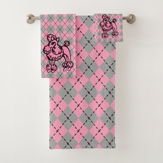 Ensemble de serviettes de bain rétro rose caniche (En situation)