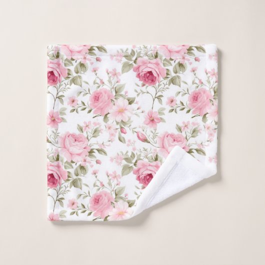 Ensemble de serviettes de bain Rose Pâle et feuill (Gant de toilette)