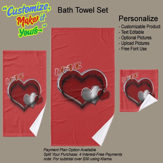 Ensemble de serviettes de bain rouge magique Heart