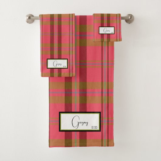 Ensemble de serviettes de bain Rouge rose à carrea (En situation)