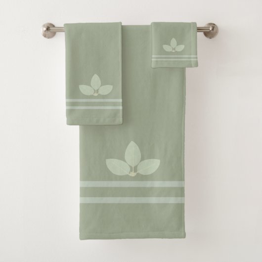 Ensemble de serviettes de bain sauge avec feuilles (En situation)