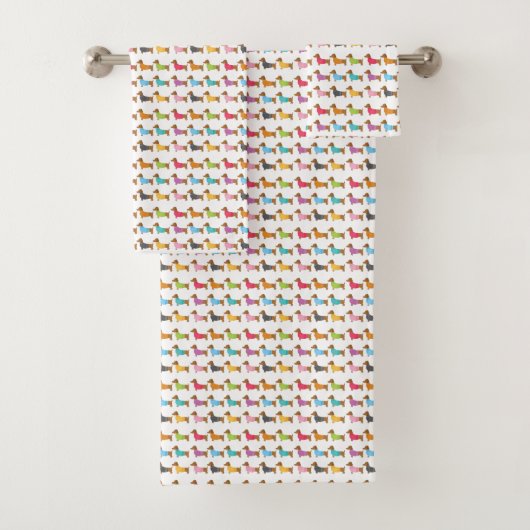 Ensemble de serviettes de bain teckel multicolore (En situation)
