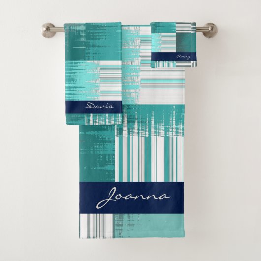 Ensemble De Serviettes De Bain turquoise Et Gris (En situation)