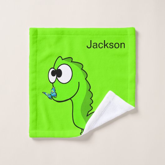 Ensemble de serviettes de bain vert Dinosaure Flor (Gant de toilette)