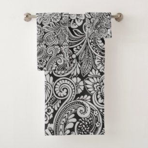 Ensemble de serviettes de bains en paisley noir et