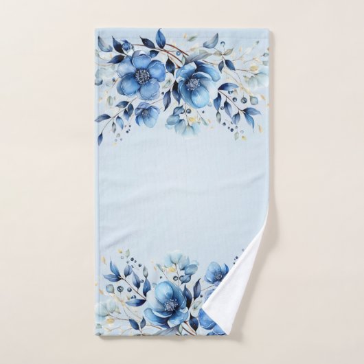Ensemble de serviettes de fleurs bleu aquarelle (Serviette à main)