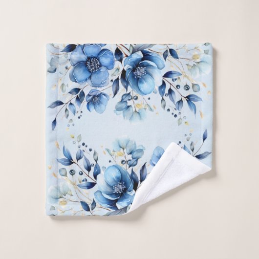 Ensemble de serviettes de fleurs bleu aquarelle (Gant de toilette)