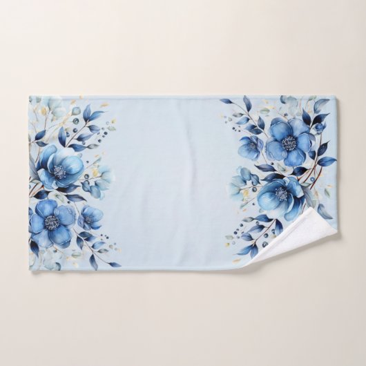 Ensemble de serviettes de fleurs bleu aquarelle (Serviette à main)
