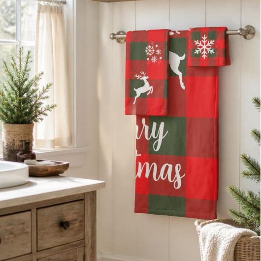 Ensemble de serviettes de Noël à carreaux rustique