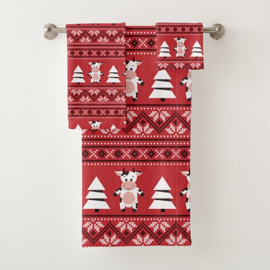 Ensemble de serviettes de Noël avec vaches mignonn (En situation)
