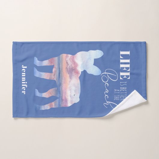 Ensemble de serviettes de scène de Bulldog Beach (Serviette à main)