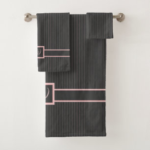 Ensemble de serviettes de toilette Noir à rayures 
