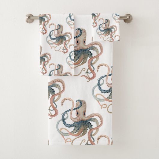 Ensemble de serviettes de toilette octopus à l'aqu (En situation)