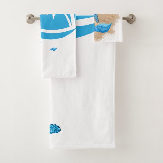 Ensemble de serviettes design de plage bleu et bla (En situation)