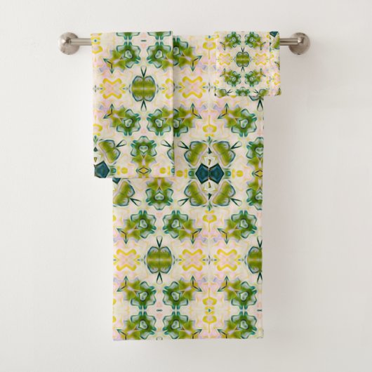 Ensemble de serviettes d'impression en fleurs vert (En situation)