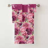 Ensemble de serviettes élégant à fleurs rose vif M (En situation)