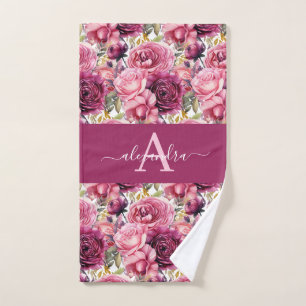 Ensemble de serviettes élégant à fleurs rose vif M