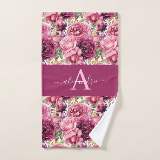 Ensemble de serviettes élégant à fleurs rose vif M (Serviette à main)