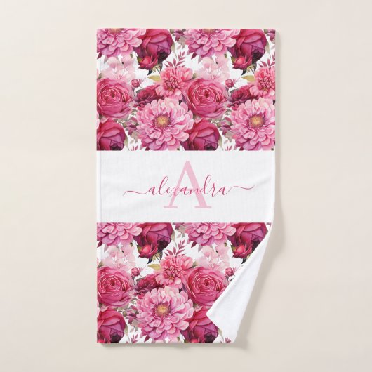 Ensemble de serviettes élégantes à fleurs rose vif (Serviette à main)