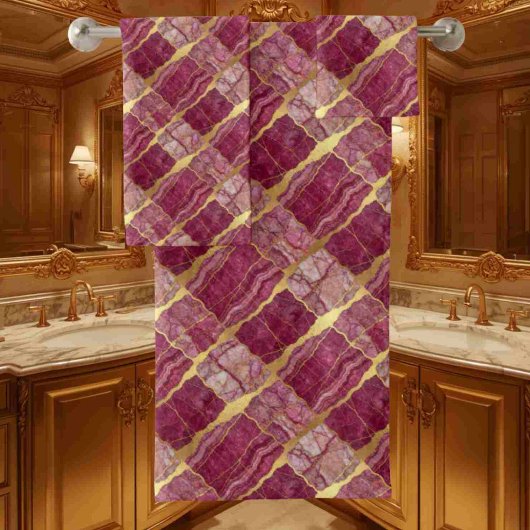 Ensemble de serviettes en marbre de luxe prune et