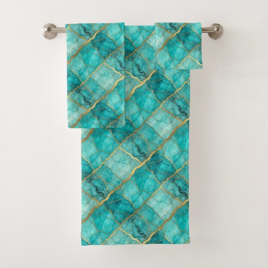 Ensemble de serviettes en marbre doré, turquoise e (En situation)