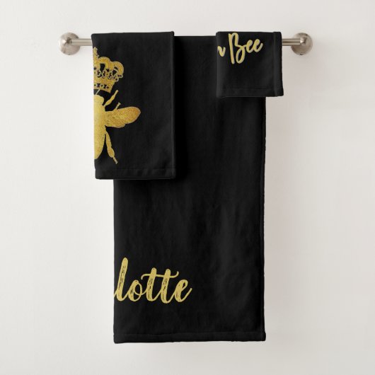 Ensemble de serviettes en or et en noir QUEEN BEE (En situation)