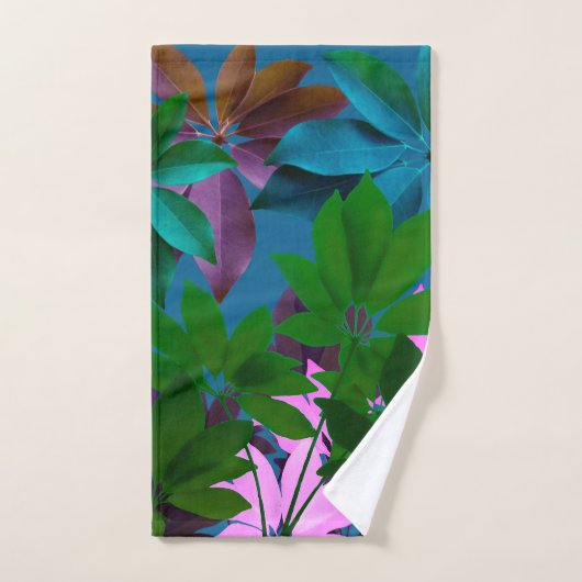 Ensemble de serviettes Feuilles rose et vert (Serviette à main)