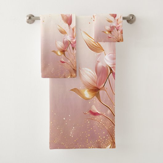 Ensemble de serviettes Floral Feuille Rose (En situation)