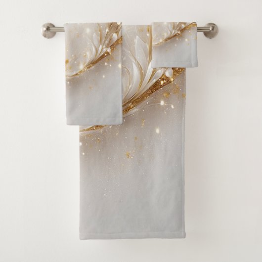 Ensemble de serviettes Floral Or Blanc (En situation)