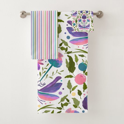 Ensemble de serviettes florales Libellule & Chardo (En situation)