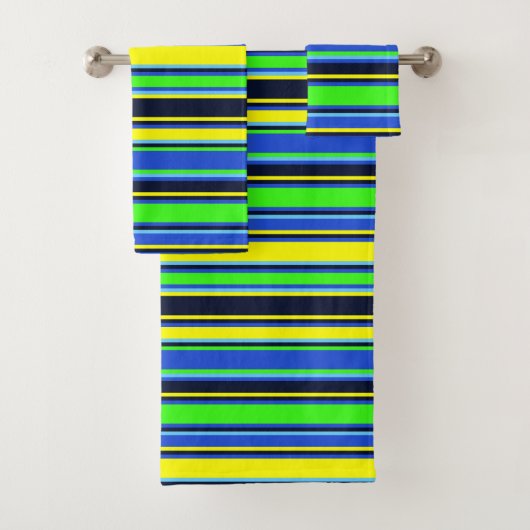 Ensemble de serviettes Gras Bleu, Chaux et Jaune (En situation)