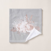 Ensemble de serviettes gris Monogramme Floral Rose (Gant de toilette)