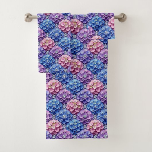 Ensemble de serviettes Hydrangeas et Diamants Chic (En situation)