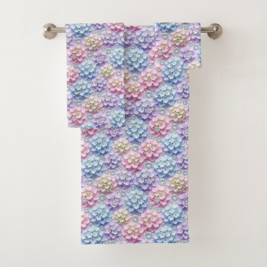 Ensemble de serviettes hydrangeas pastel et diaman (En situation)