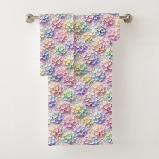 Ensemble de serviettes hydrangeas pastel et diaman (En situation)