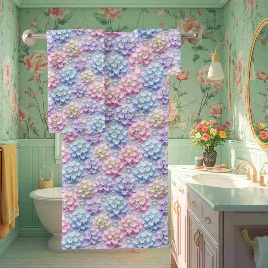 Ensemble de serviettes hydrangeas pastel et diaman