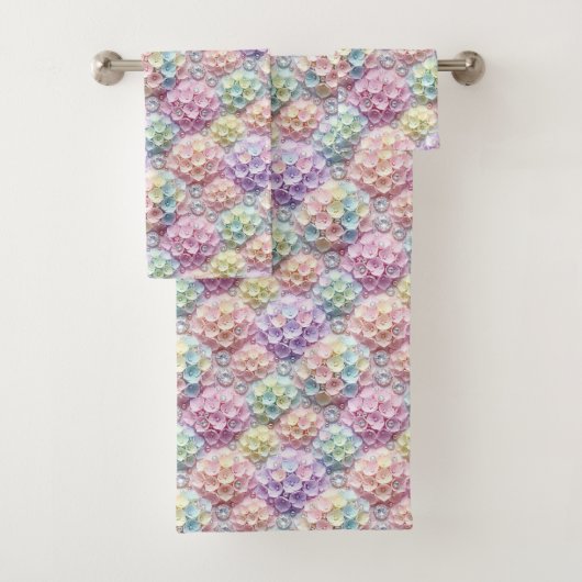 Ensemble de serviettes hydrangeas pastel et diaman (En situation)