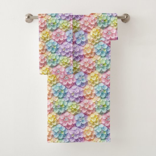 Ensemble de serviettes hydrangeas pastel et diaman (En situation)