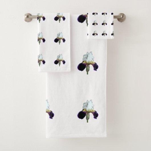 Ensemble de serviettes Iris violet et blanc (En situation)
