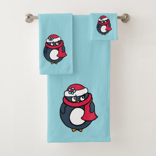Ensemble de serviettes Manchot de Noël  (En situation)