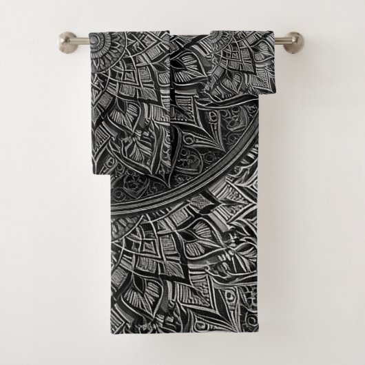 Ensemble de serviettes Mandala en argent (En situation)