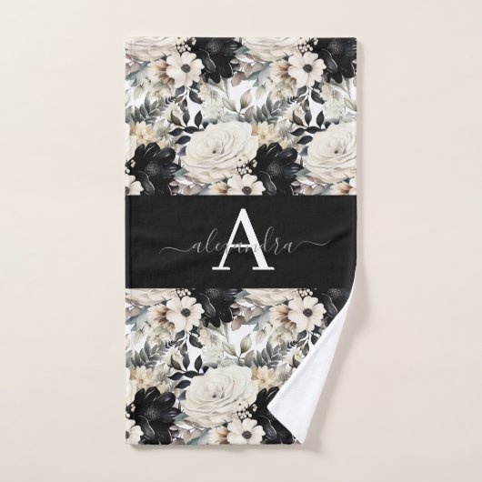 Ensemble de serviettes modernes noir et blanc mono (Serviette à main)