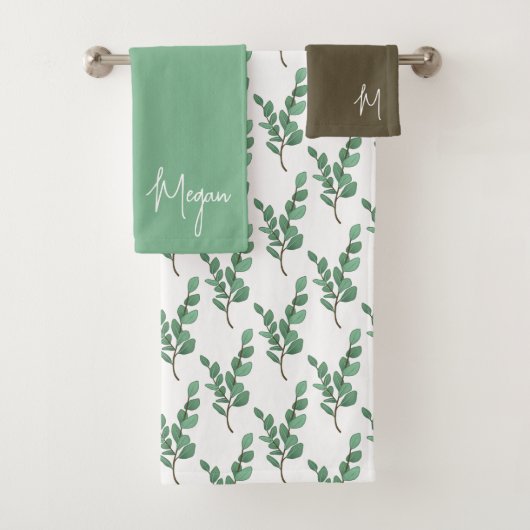 Ensemble de serviettes monogrammées à l'eucalyptus (En situation)