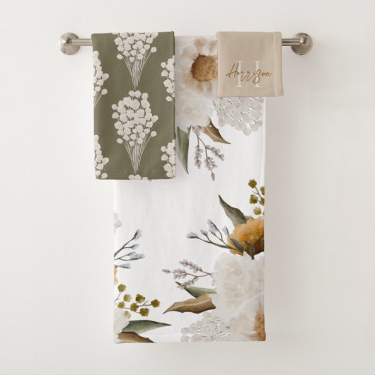 Ensemble de serviettes monogrammes floraux aquarel (En situation)