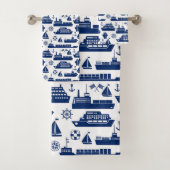Ensemble de serviettes motif bateaux nautiques, bl (En situation)