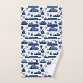 Ensemble de serviettes motif bateaux nautiques, bl (Serviette à main)