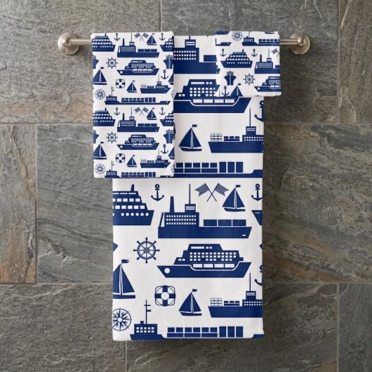Ensemble de serviettes motif bateaux nautiques, bl