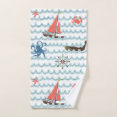 Ensemble de serviettes Motif bleu scène nautique (Serviette à main)