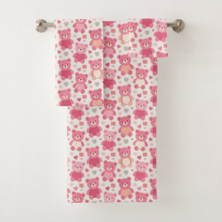 Ensemble de serviettes motif ours en peluche Rose 