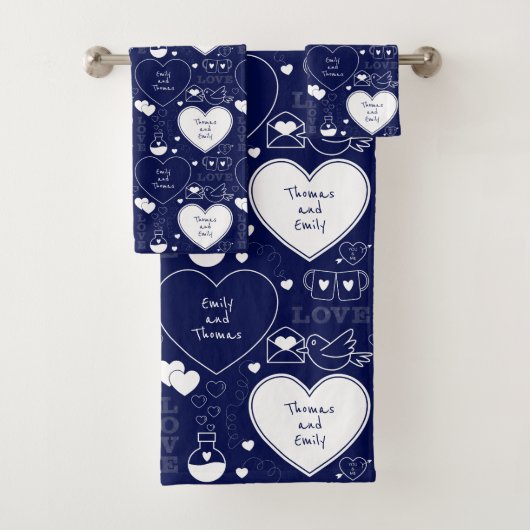 Ensemble de serviettes Motif Valentine - Blanc sur (En situation)